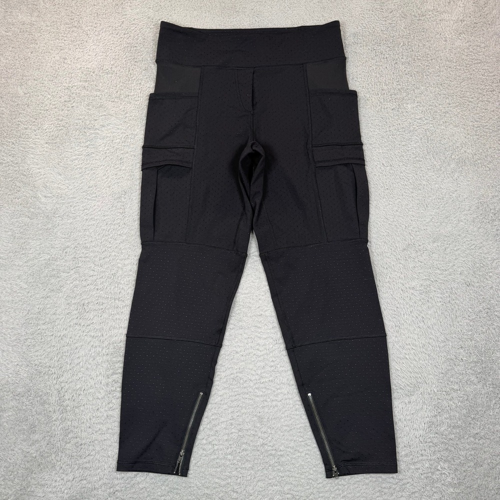 Lululemon Womens Black Perforated Cargo Leggings with Ankle Zips Size 8
